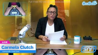 Carmela Clutch dögös latin riporternő maszturbál élő adásban
